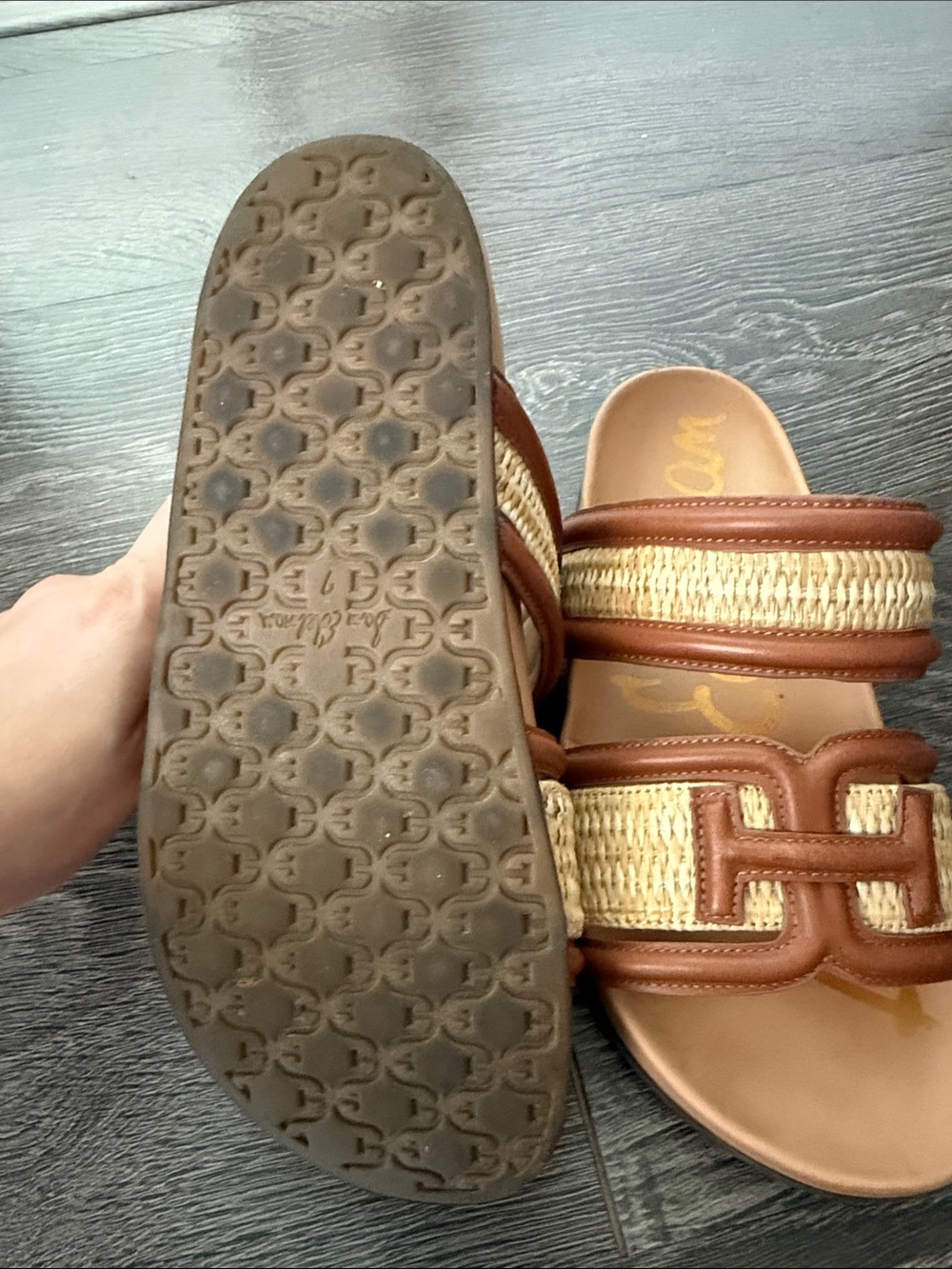 Sam Edelman Brown Raffia Double Strap Slide Sandals - Picture 5 of 5
